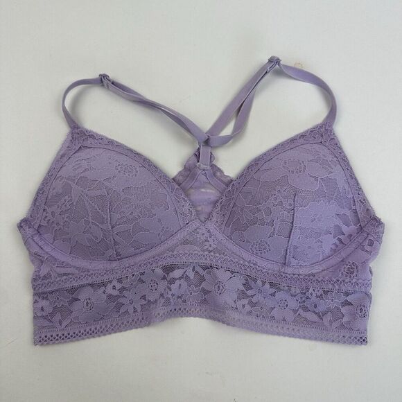 Victorias Secret Bra Purple Push-Up Bralette Lace Racerback Longline Size S - Picture 2 of 7